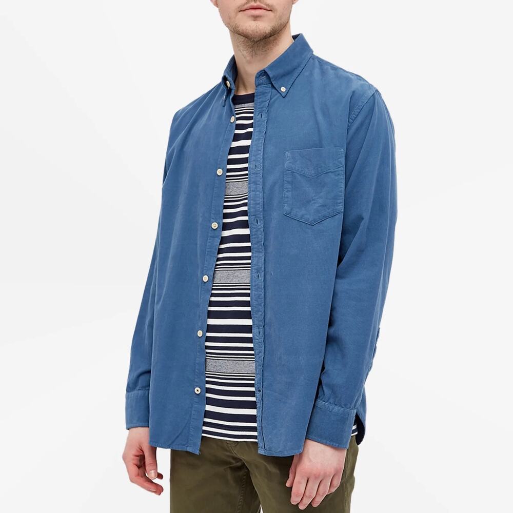 NN07 No Nationality Levon Corduroy Button Down Collared Shirt Blue Size Medium